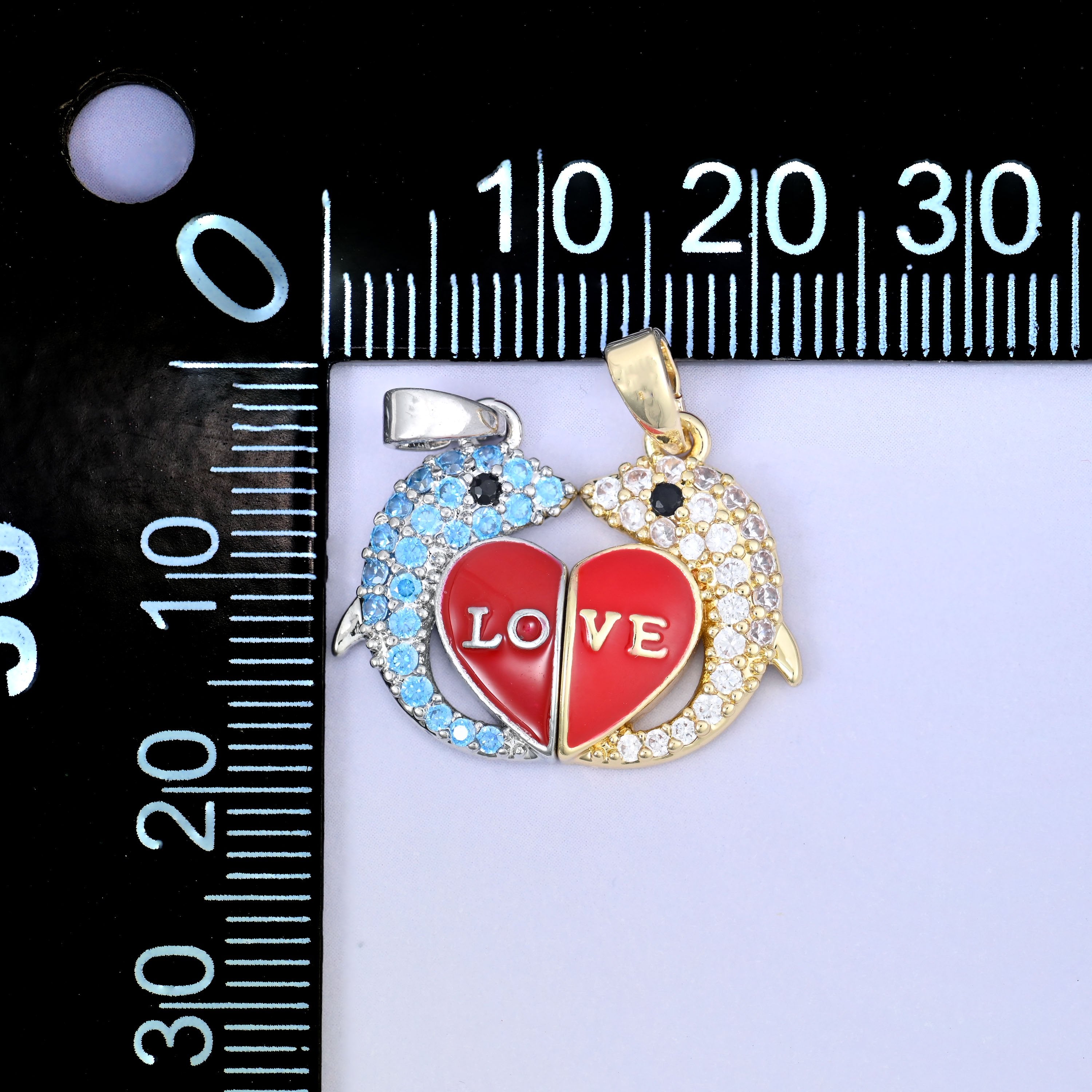 Magnetic Enamel Dolphin Love Zircon Pendants: 18K Gold Plated, Jewelry Making Supply