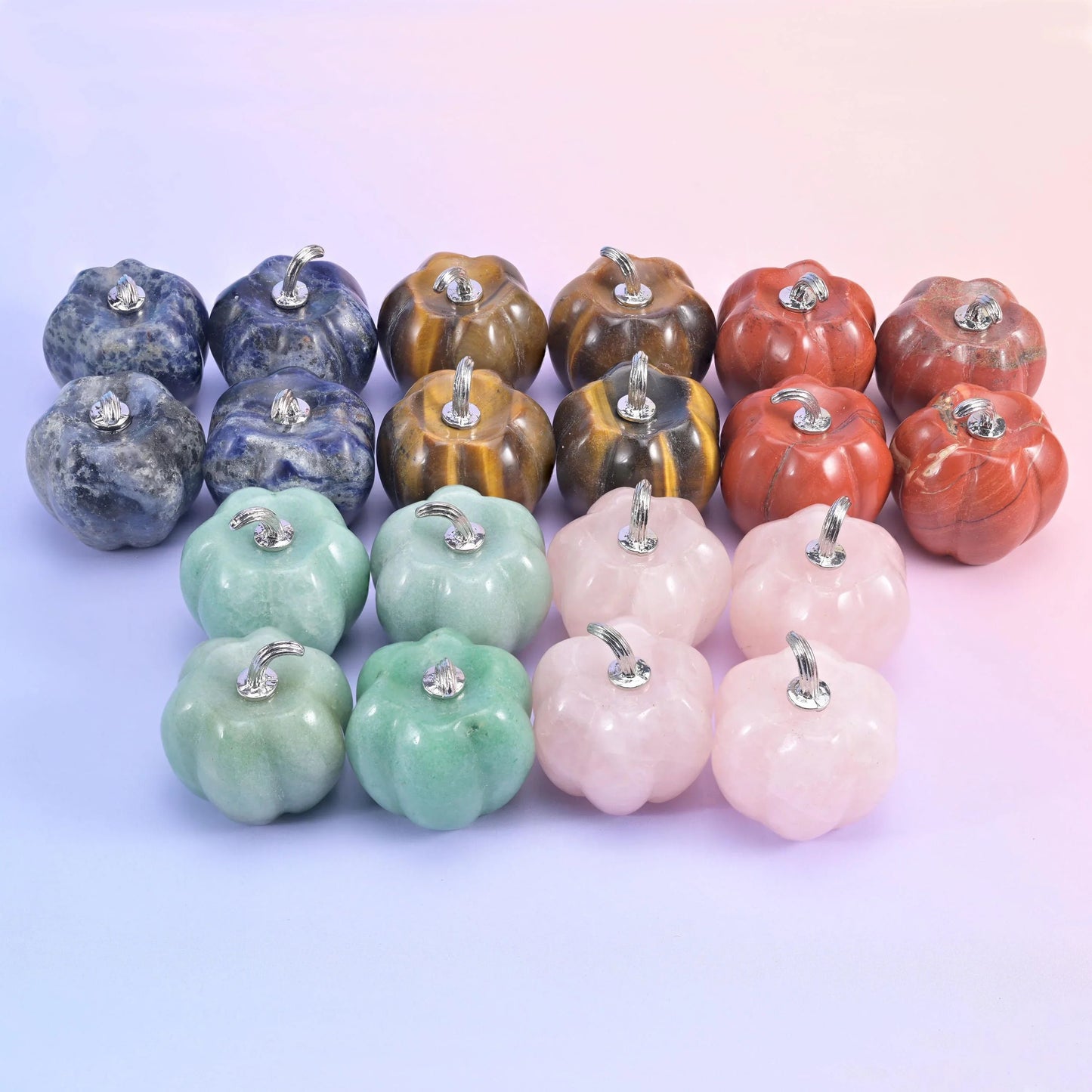 1.2 inch carved pumpkin, about 1.2 oz, polished on all faces and topped with a metal stem