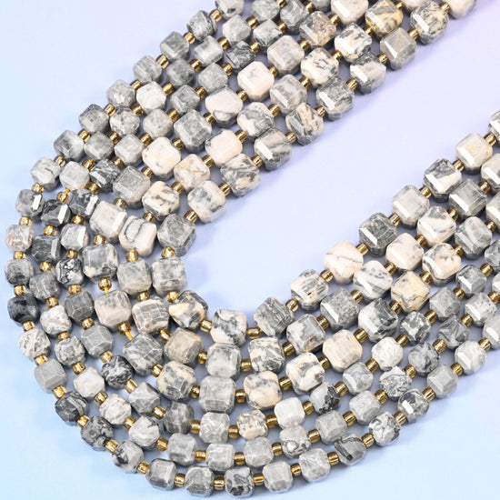 Map Jasper Faceted Cube Beads, 15 inch strand