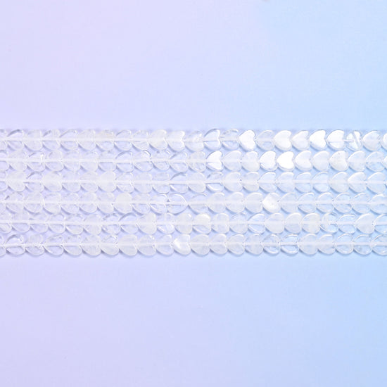 Clear Quartz Flat Heart Beads 6mm in ice white to colourless