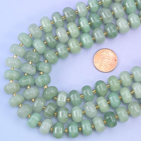 Green aventurine pumpkin beads, 15 inch strand