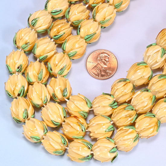Tulip flower bud shaped cut lampwork glass beads