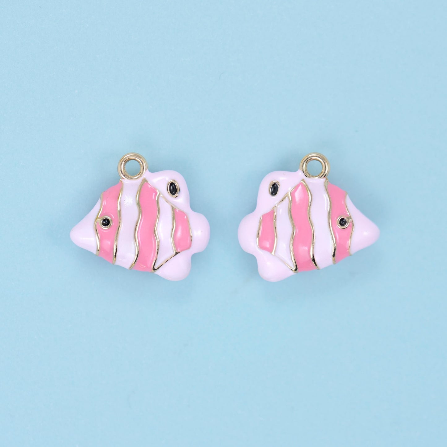 Enamel Tropical Fish Charm, 18K gold filled brass, multi-colour enamel