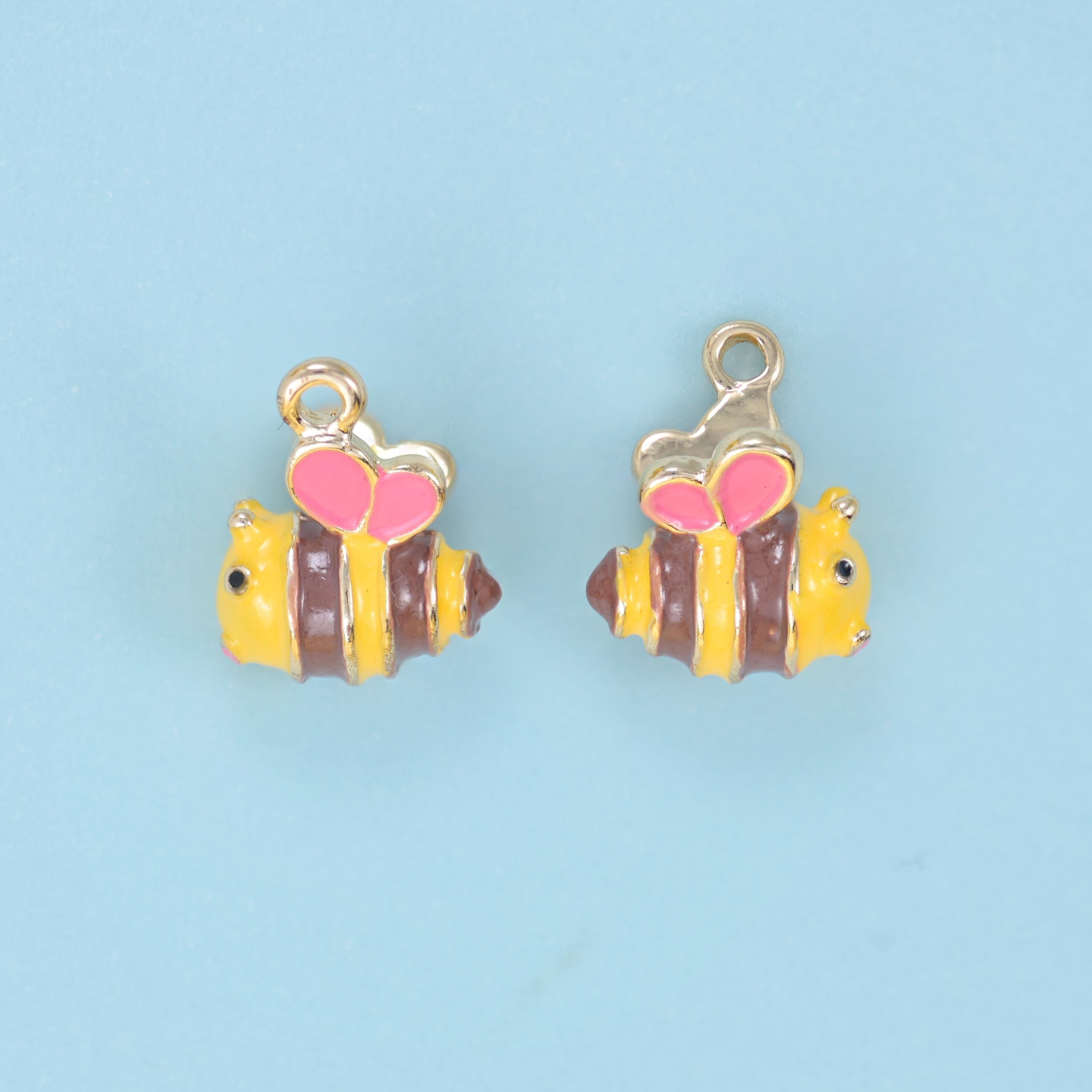 Enamel Bee Charm 14x11mm, 18K Gold Filled