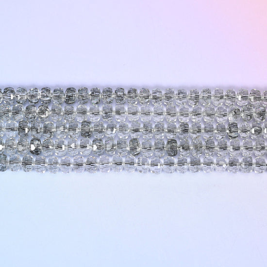 Transparent Black Faceted Rondelle Glass Beads in smoky charcoal grey