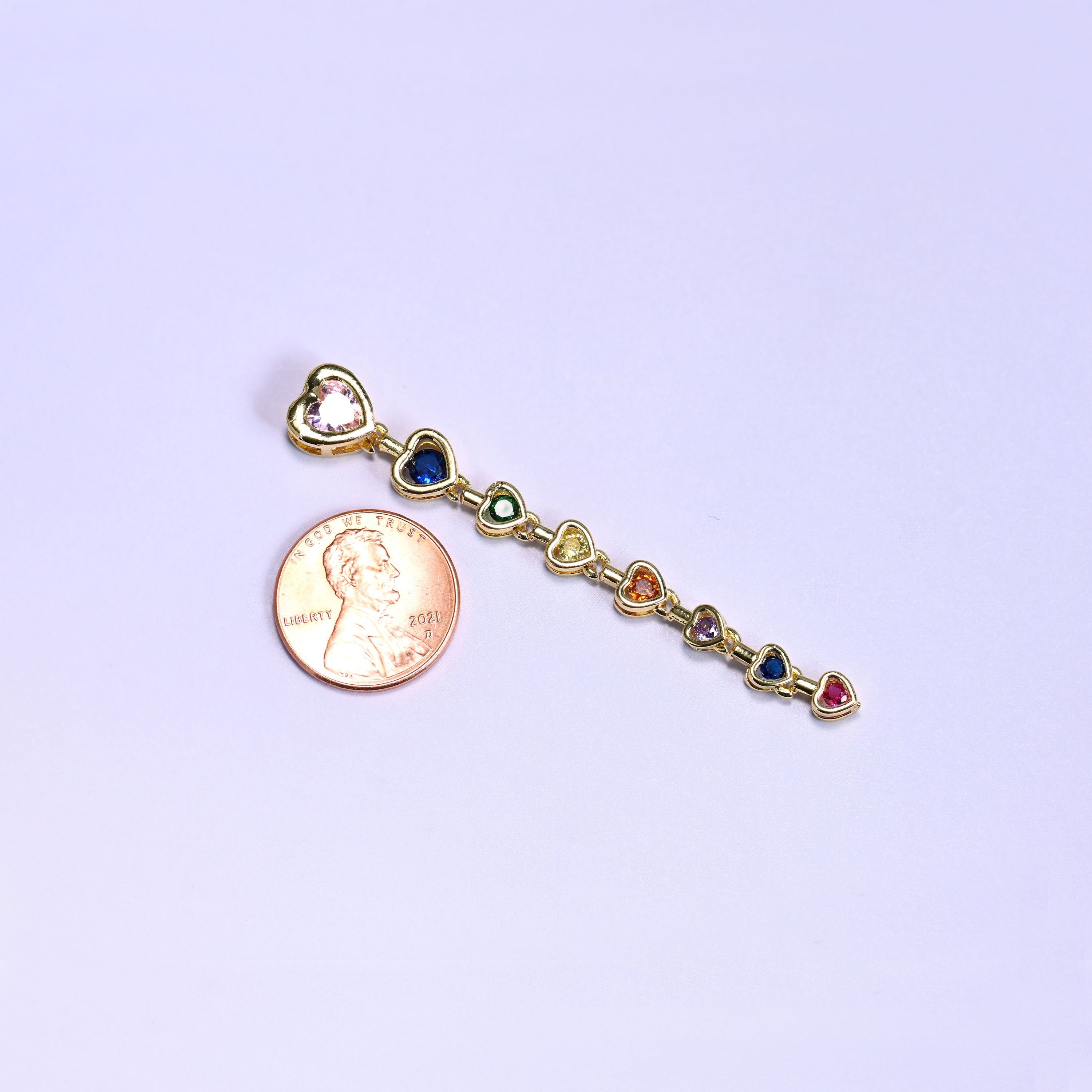 18K gold plated brass heart bezel chain, approx 66mm x 8.88mm