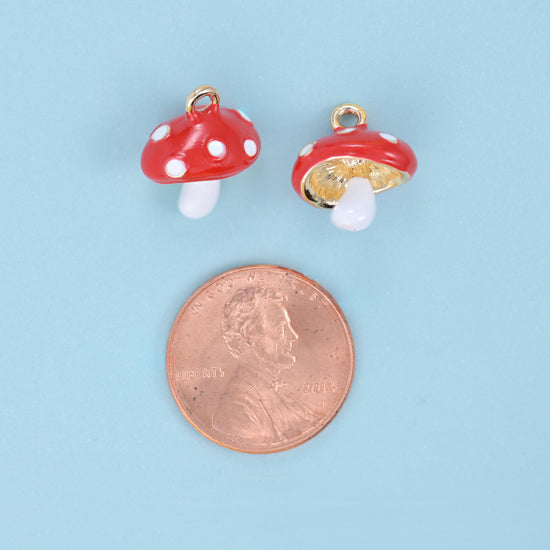 Enamel Big Cap Mushroom Charm 14x12mm, 9.0mm thick