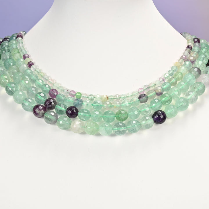 Fluorite beads, faceted round, 4mm to 10mm
