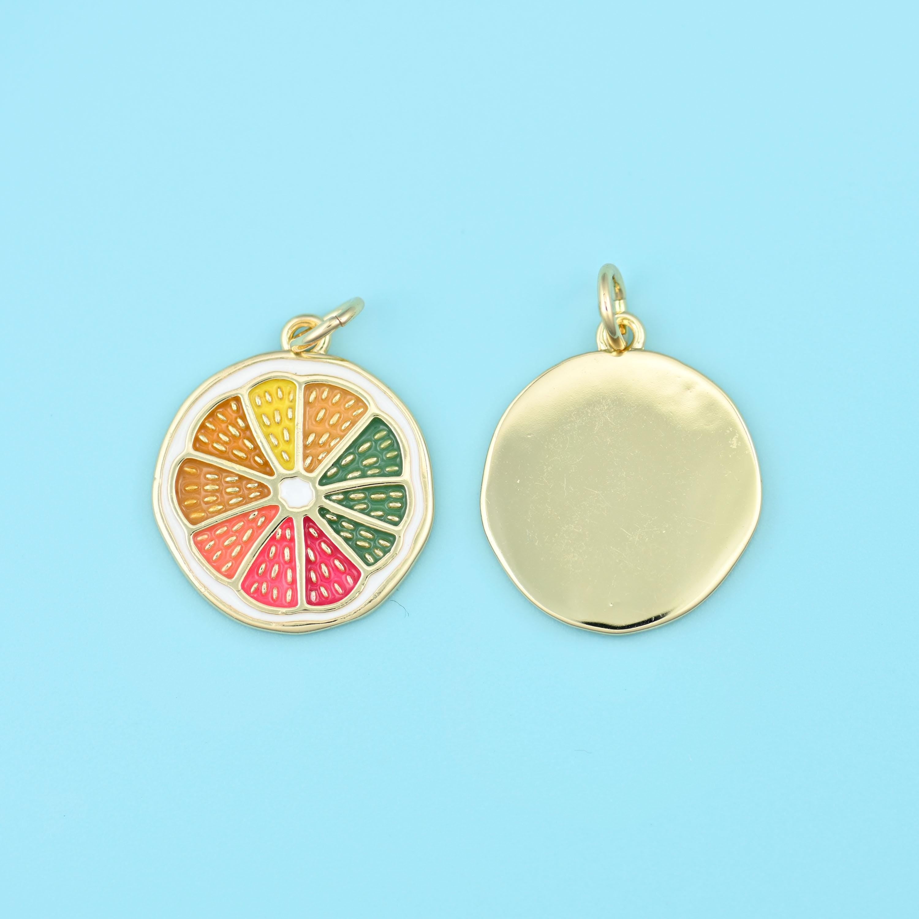 18K Gold Filled Enamel Lemon Slice Charm 18.13x15.93mm, 1 Piece