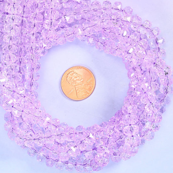 Transparent Purple Faceted Rondelle Glass Beads: Size 5x8mm, Jewelry Making Supply