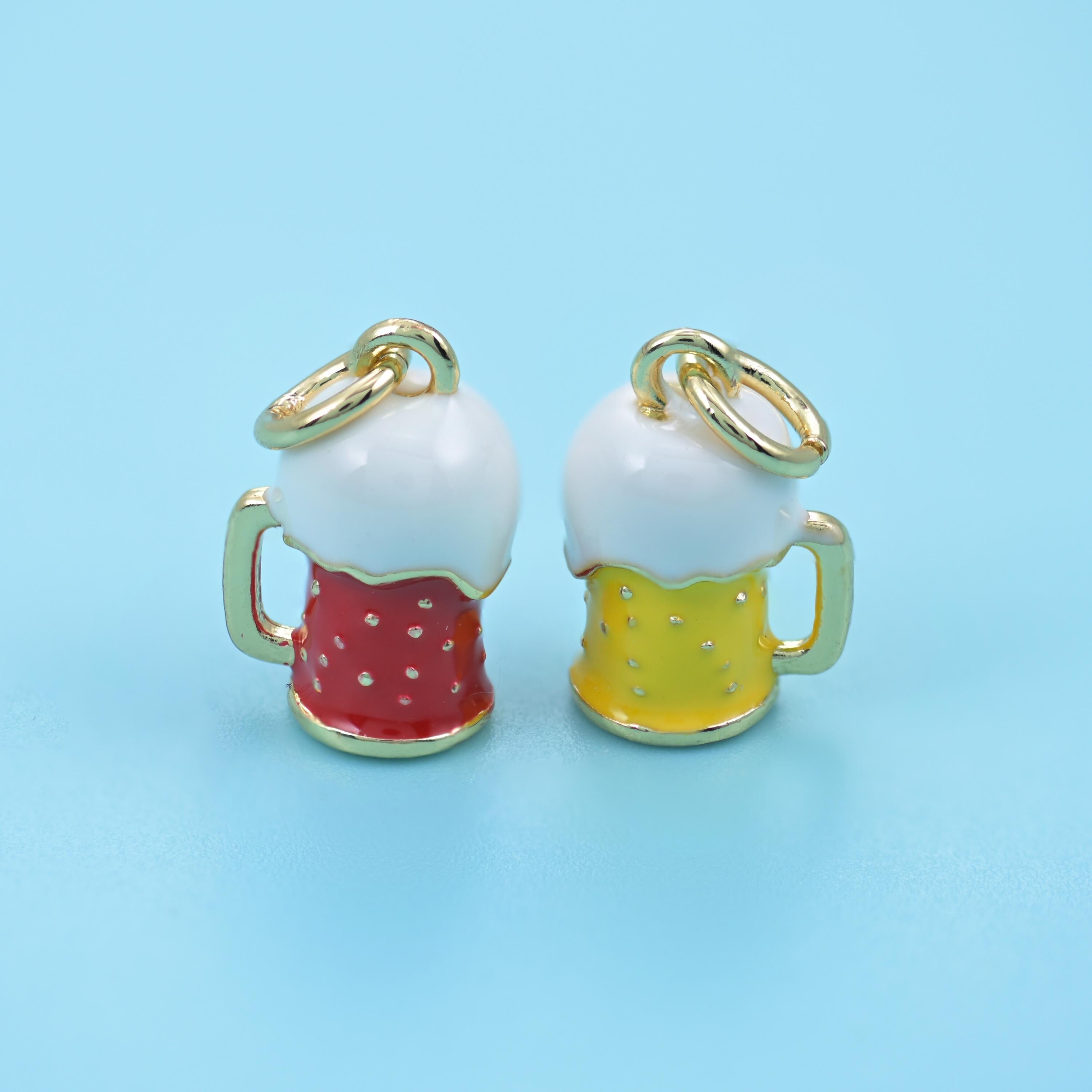 Enamel beer mug charm in deep red and golden amber colourways