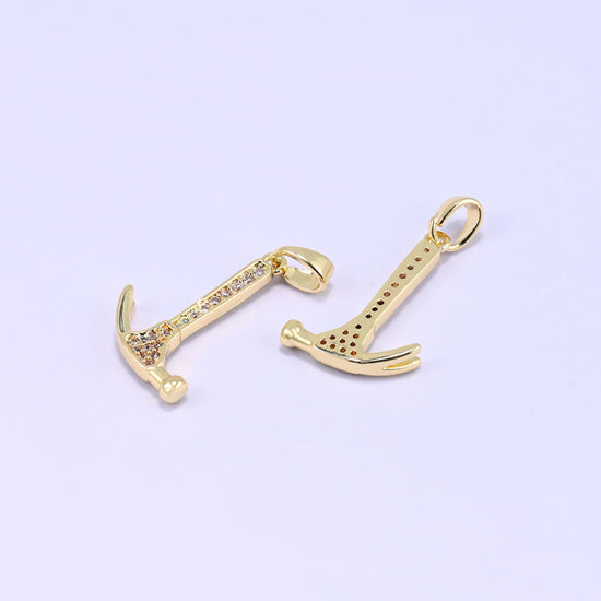 Hammer Zircon Charms: 18K Gold Plated Pendants, Jewelry Making Supply