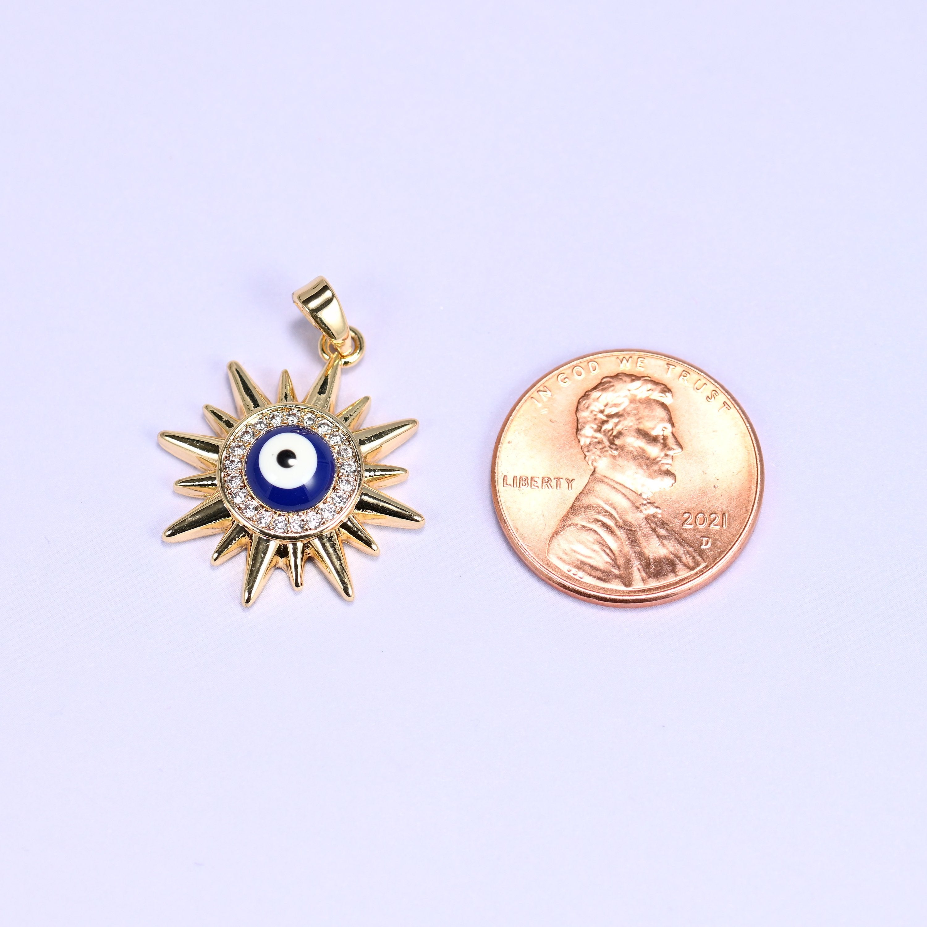 Evil Eye Sun Zircon Charms, bail approx 5.92mm x 2.70mm