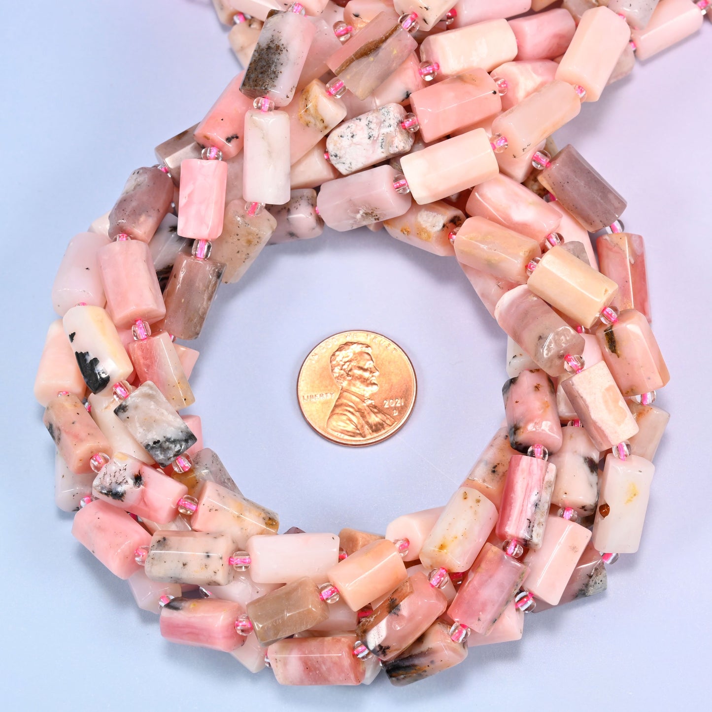 Pink Opal Faceted Tube Beads, Full Strand 27pc, Jewelry Making