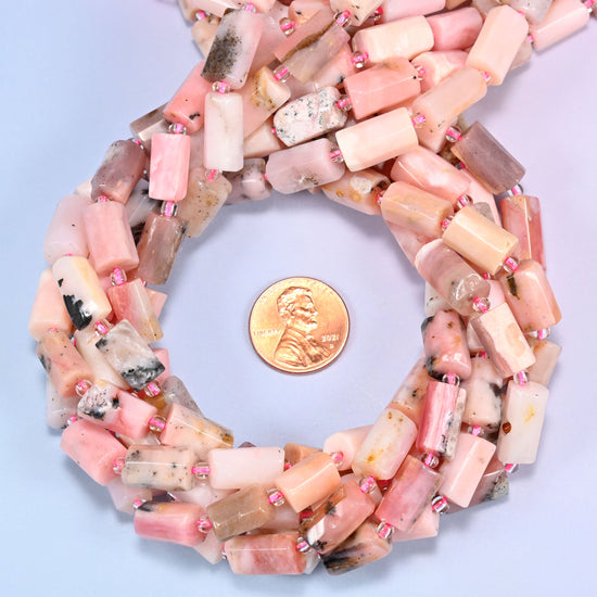Pink Opal Faceted Tube Beads, Full Strand 27pc, Jewelry Making