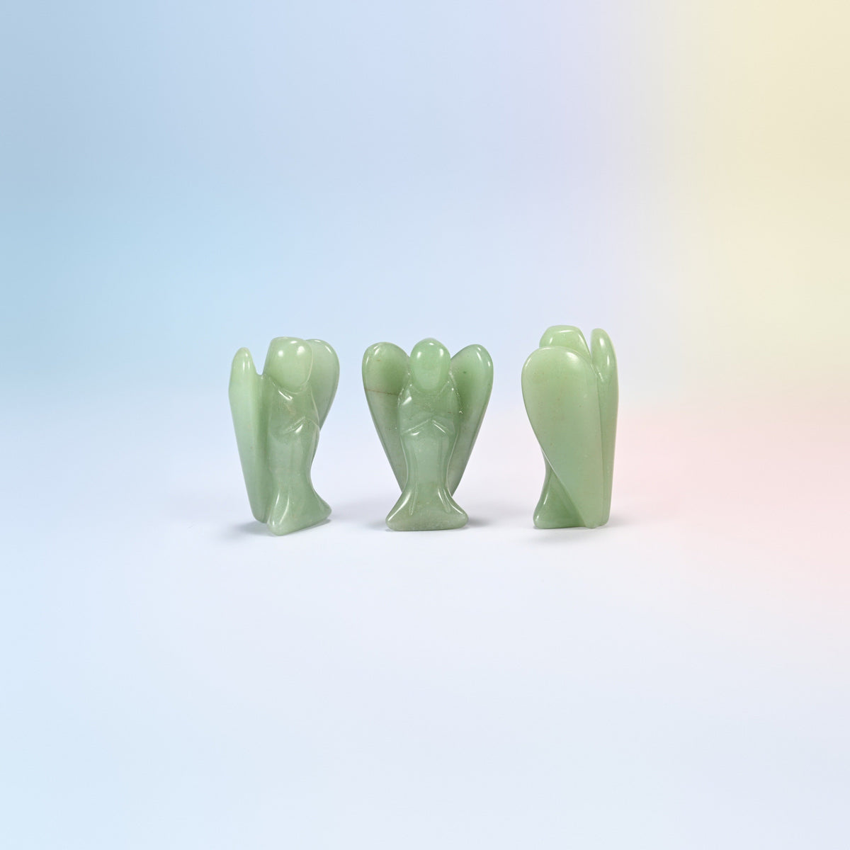 Three natural green aventurine guardian angel carvings, light green, 2 inch