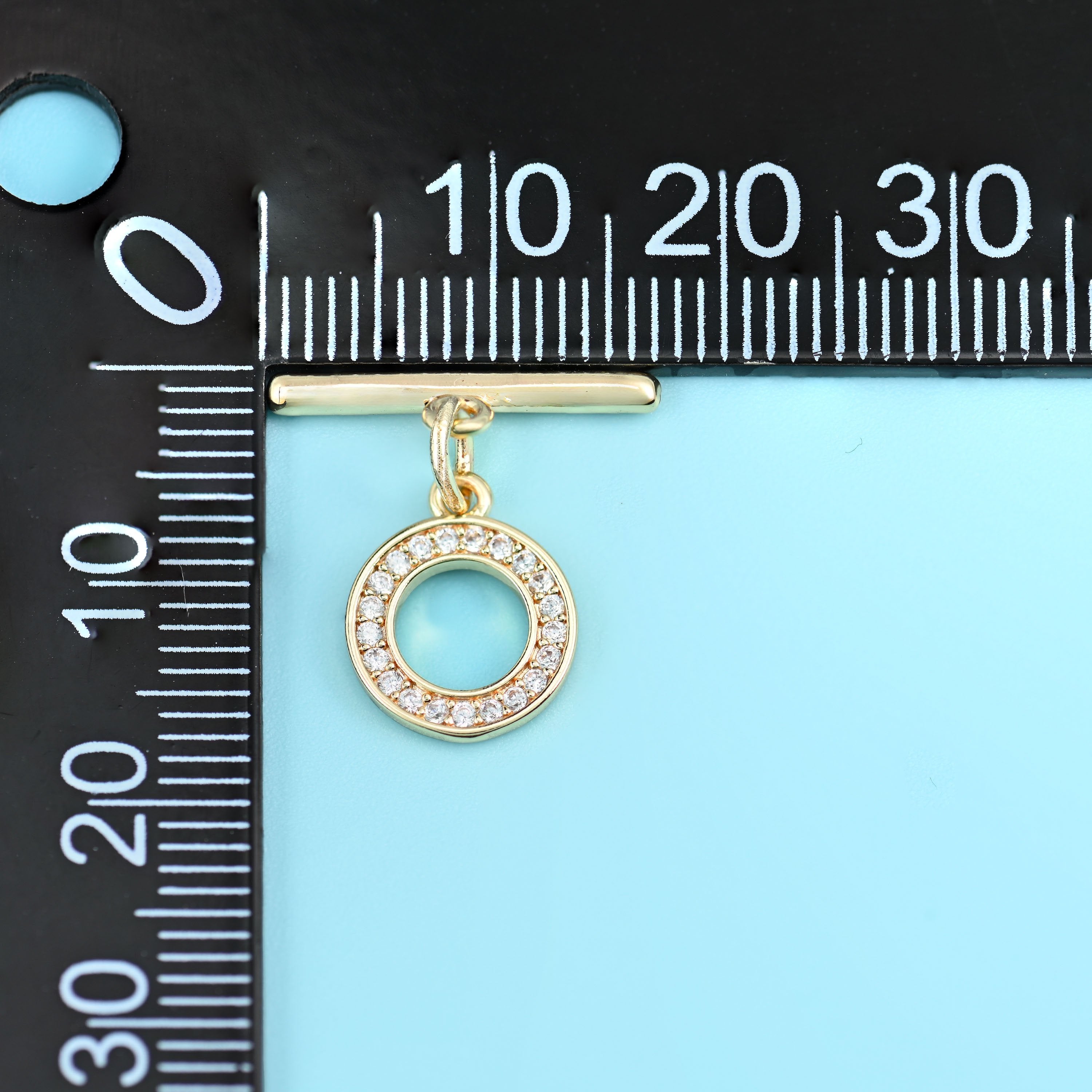 18K gold filled round zircon toggle clasp, brass base