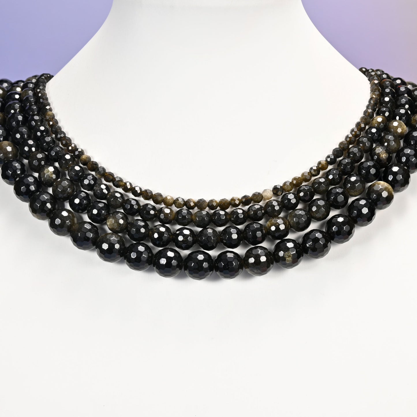 Gold Obsidian Faceted Round Beads: Jewelry Making, 15 Inch Strand