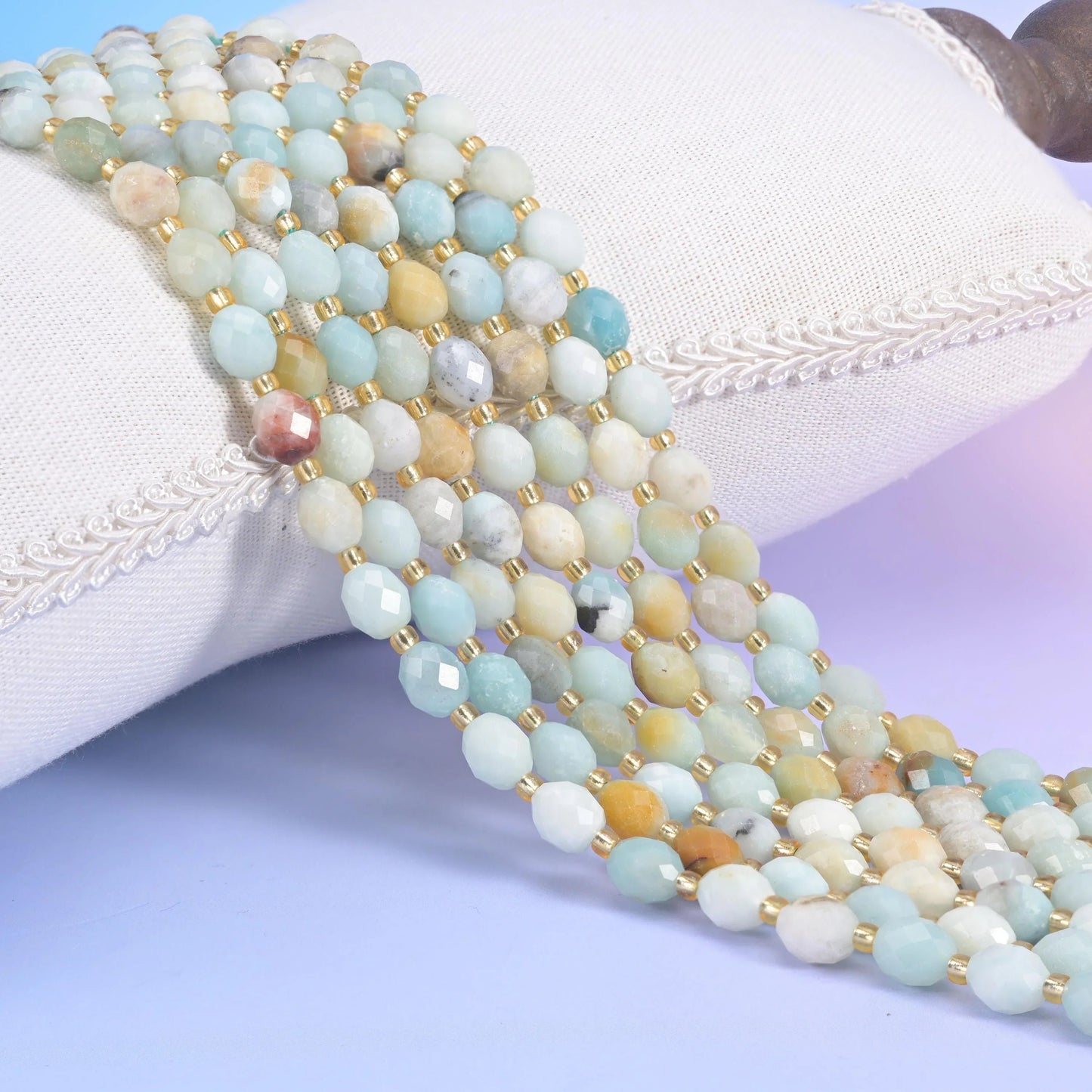 Multi-Color Amazonite Faceted Rice Barrel Beads