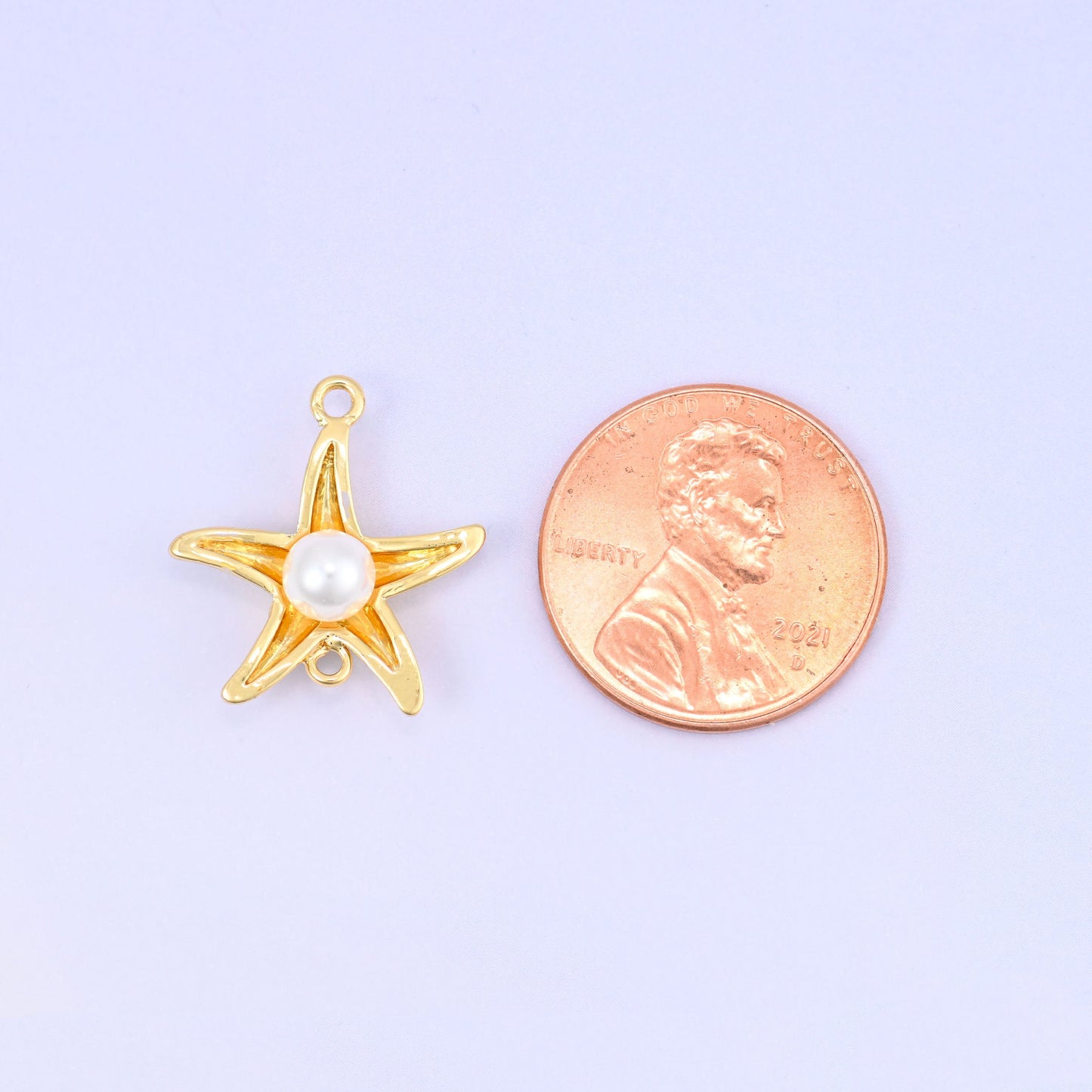 Sea Star Pearl Double Connector Pendant with round white pearl centre