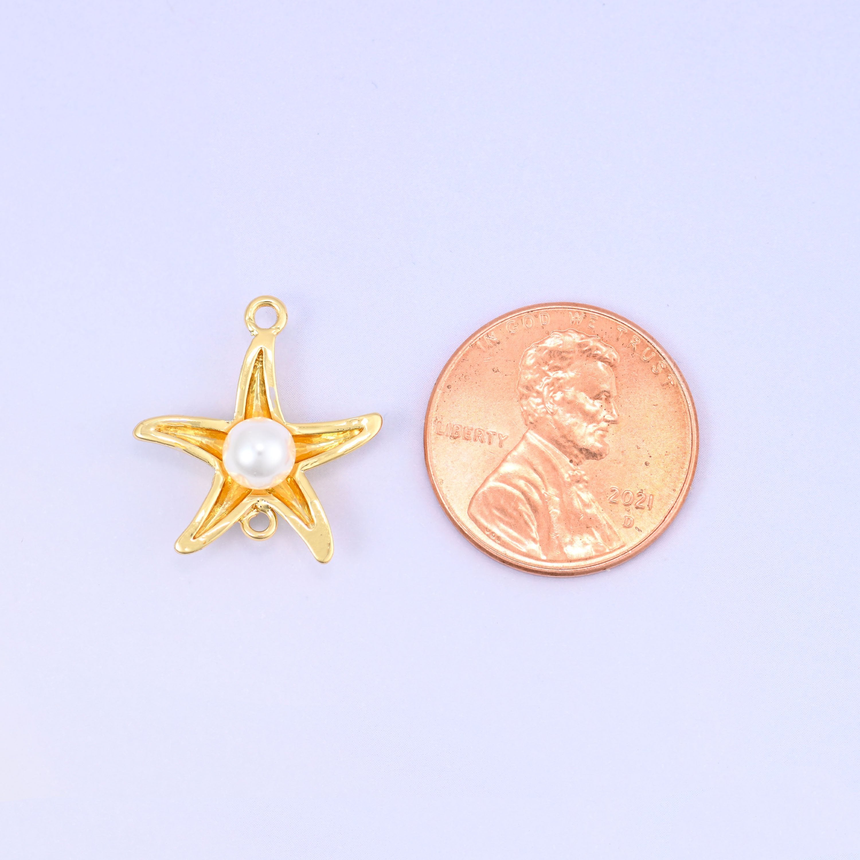 Sea Star Pearl Double Connector Pendant with round white pearl centre