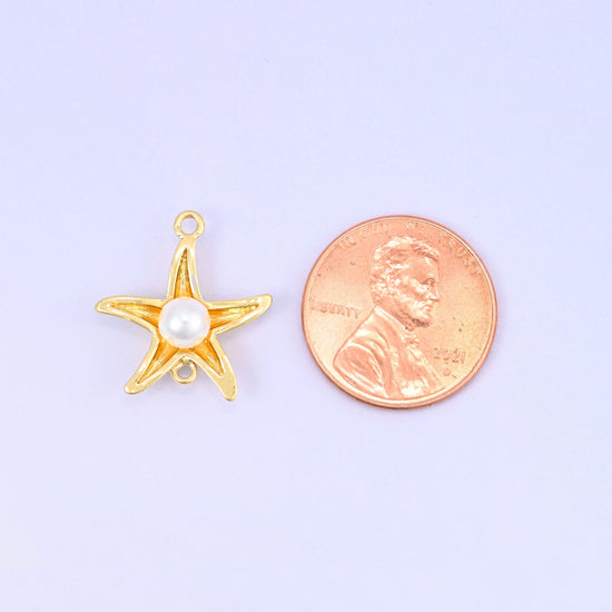 Sea Star Pearl Double Connector Pendant with round white pearl centre