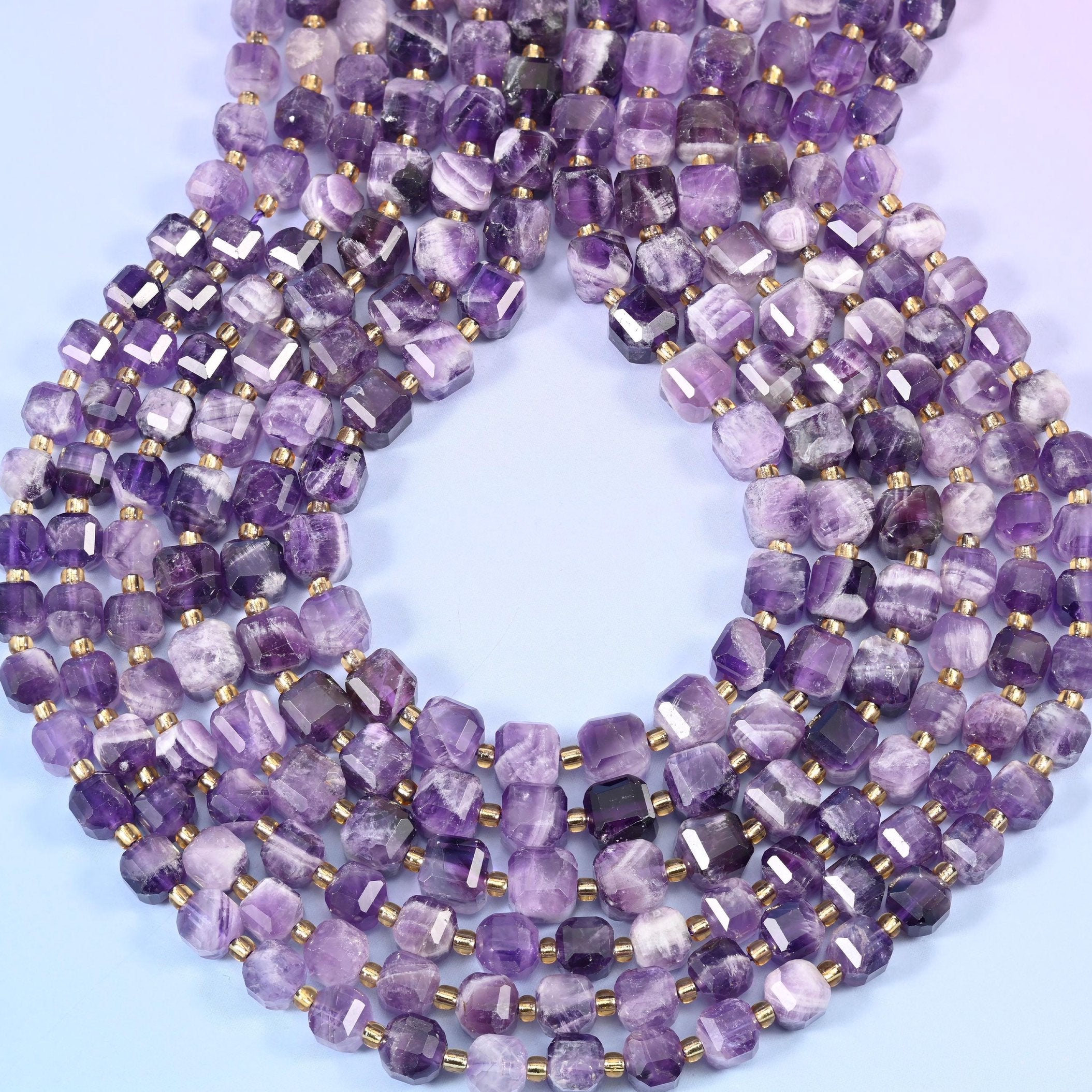 Chevron Amethyst Faceted Cube Beads 6mm 8mm, hole approximately 1.2mm, +/- 0.2mm, centre drilled