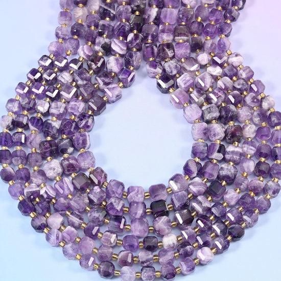 Chevron Amethyst Faceted Cube Beads 6mm 8mm, hole approximately 1.2mm, +/- 0.2mm, centre drilled