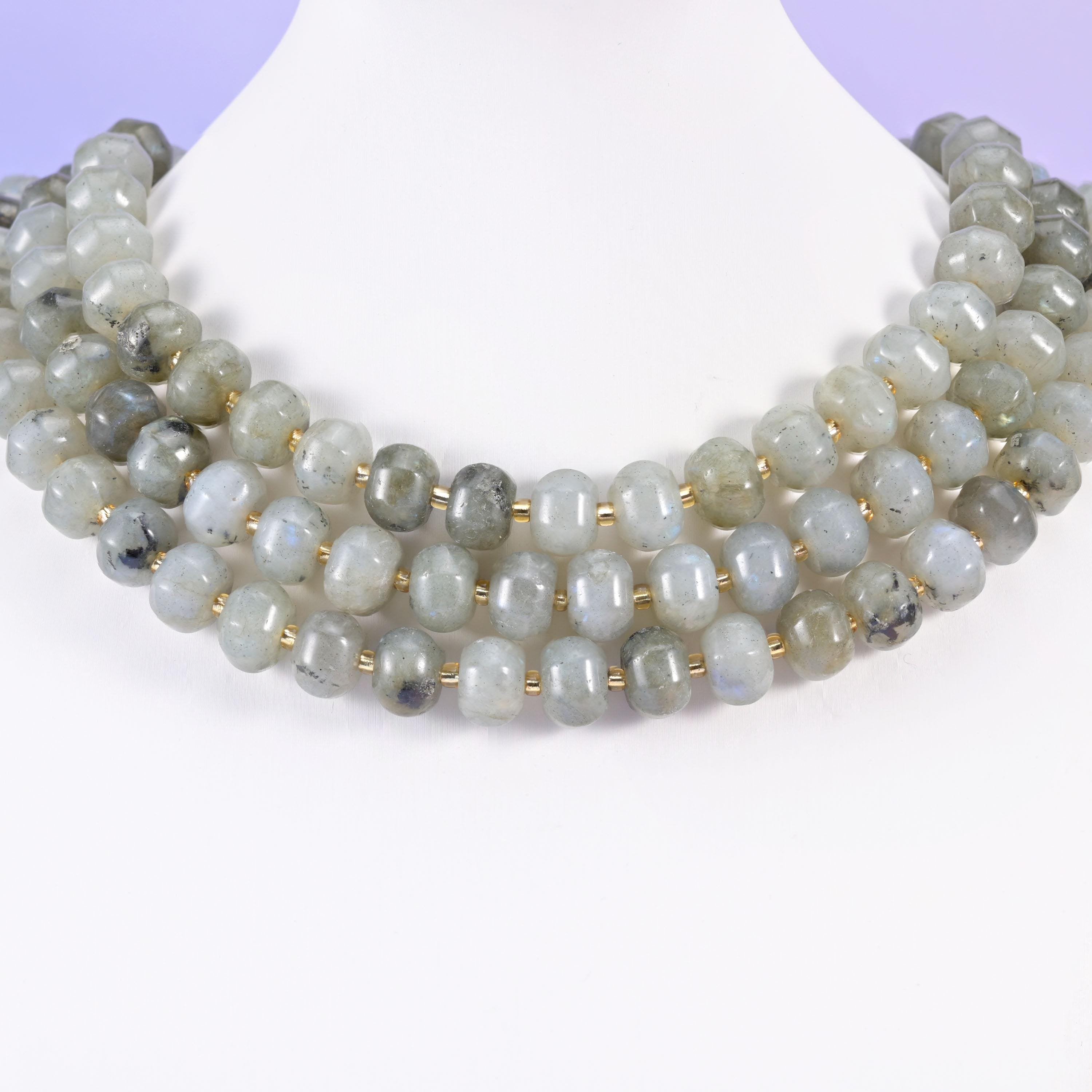 Gray labradorite pumpkin beads, smooth rondelle shape, 12x8mm