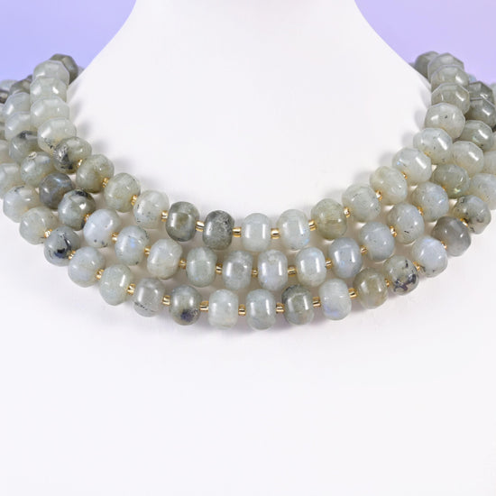 Gray labradorite pumpkin beads, smooth rondelle shape, 12x8mm