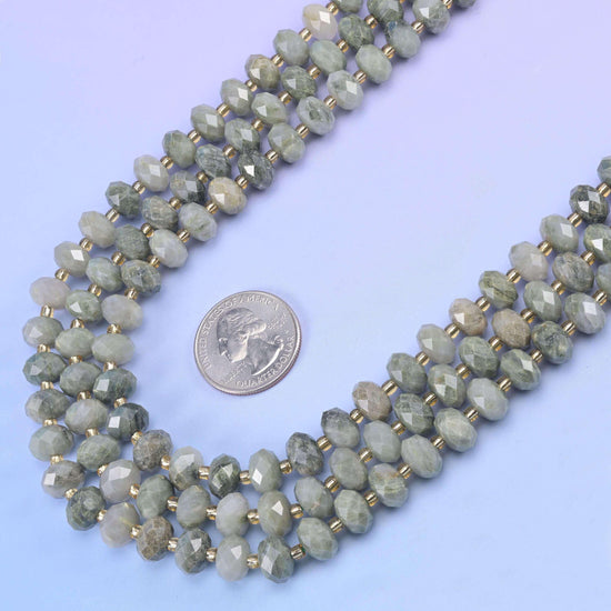 Green Rabbit Fur Quartz faceted rondelle beads, 15.5 inch strand