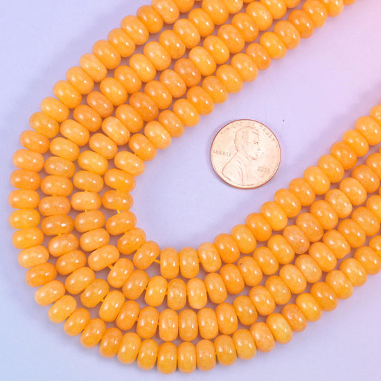 Orange Dyed Jade rondelle beads, 15 inch strand