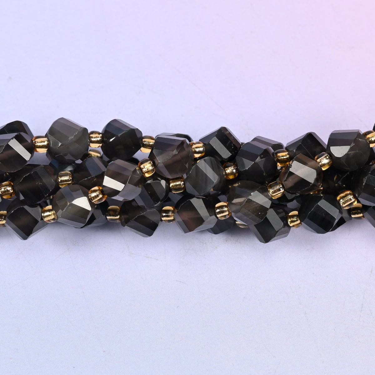 Ice obsidian natural stone beads in a 15 inch strand, a dark neutral for men's and high-contrast designs