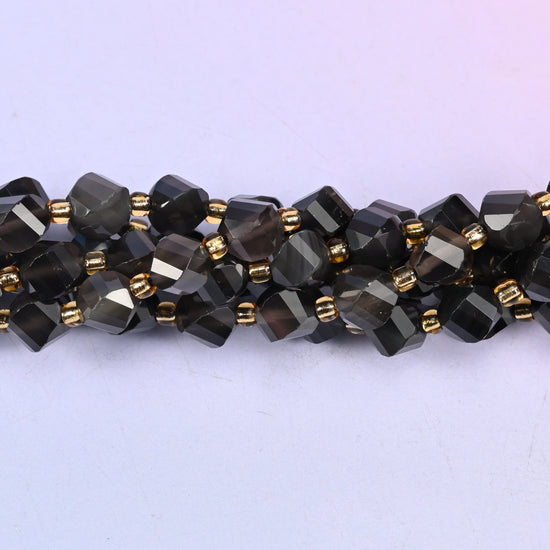Ice obsidian natural stone beads in a 15 inch strand, a dark neutral for men's and high-contrast designs