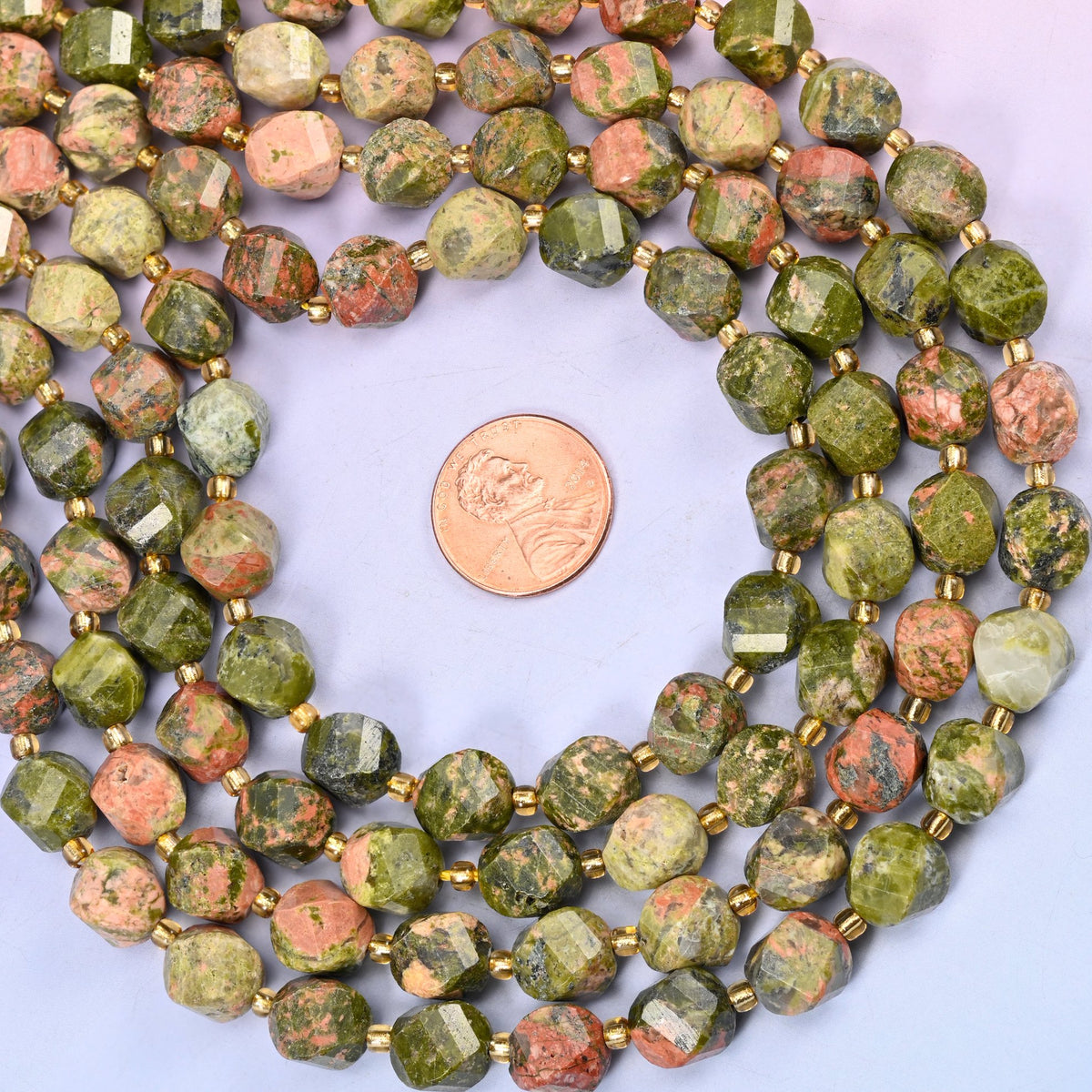 Unakite natural stone beads, 10mm, centre-drilled 1.2mm hole