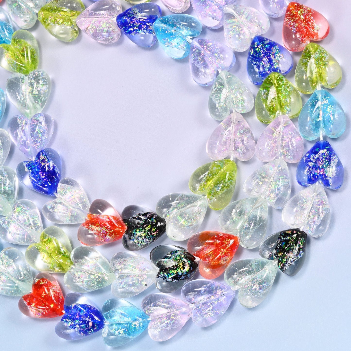 Iridescent Multicolor Heart Glass Beads, drill hole approximately 1.5mm