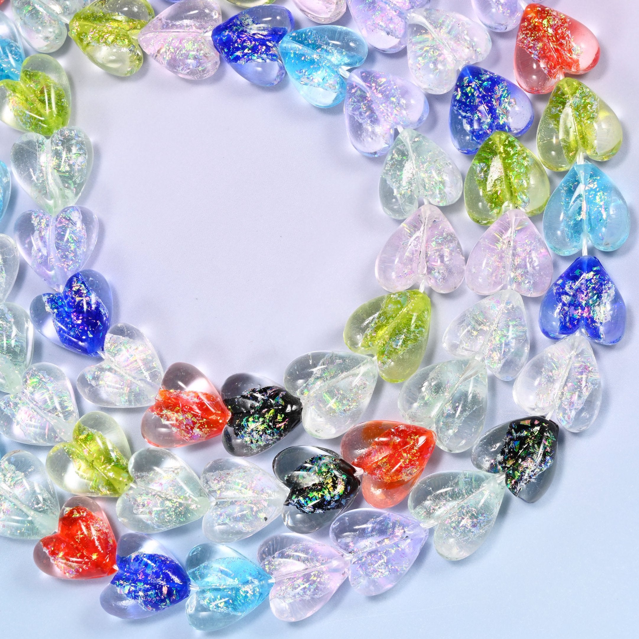 Iridescent Multicolor Heart Glass Beads, drill hole approximately 1.5mm