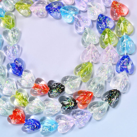 Iridescent Multicolor Heart Glass Beads, drill hole approximately 1.5mm
