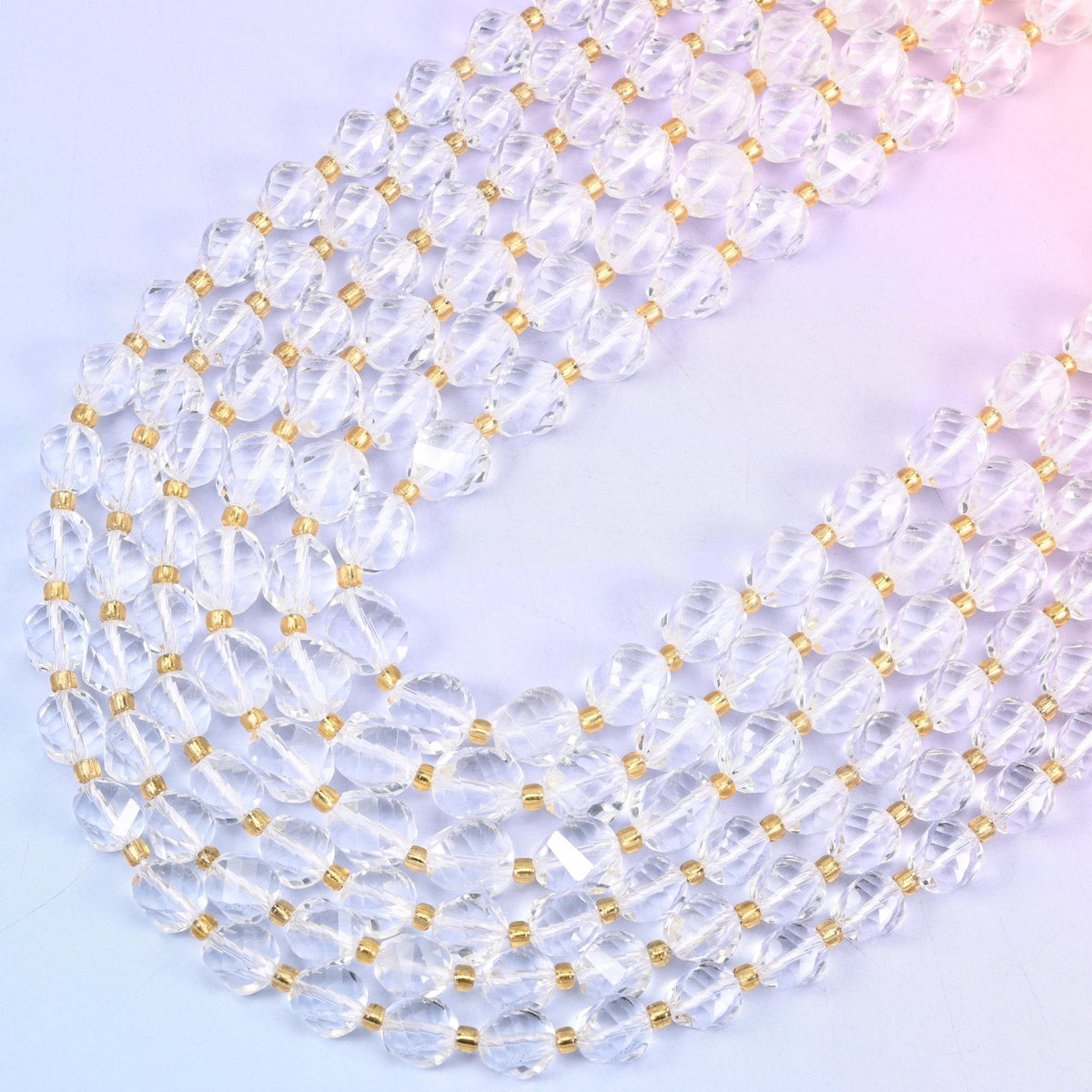 Clear Quartz Faceted Spiral Twist Beads 8mm 10mm, 15 inch strand