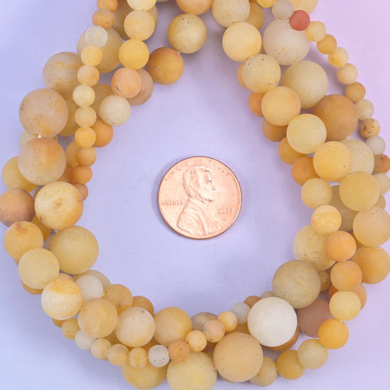 Yellow Jade Matte Round Beads: Jewelry Making, 15 Inch Strand