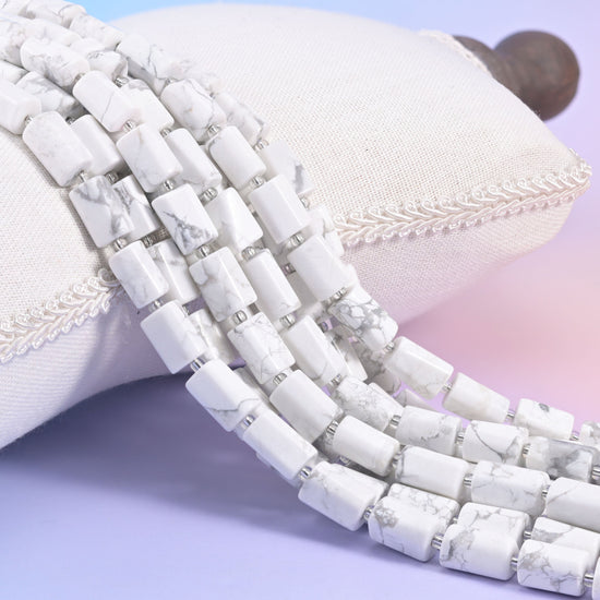Natural White Howlite faceted tube cylinder beads with a clean white color