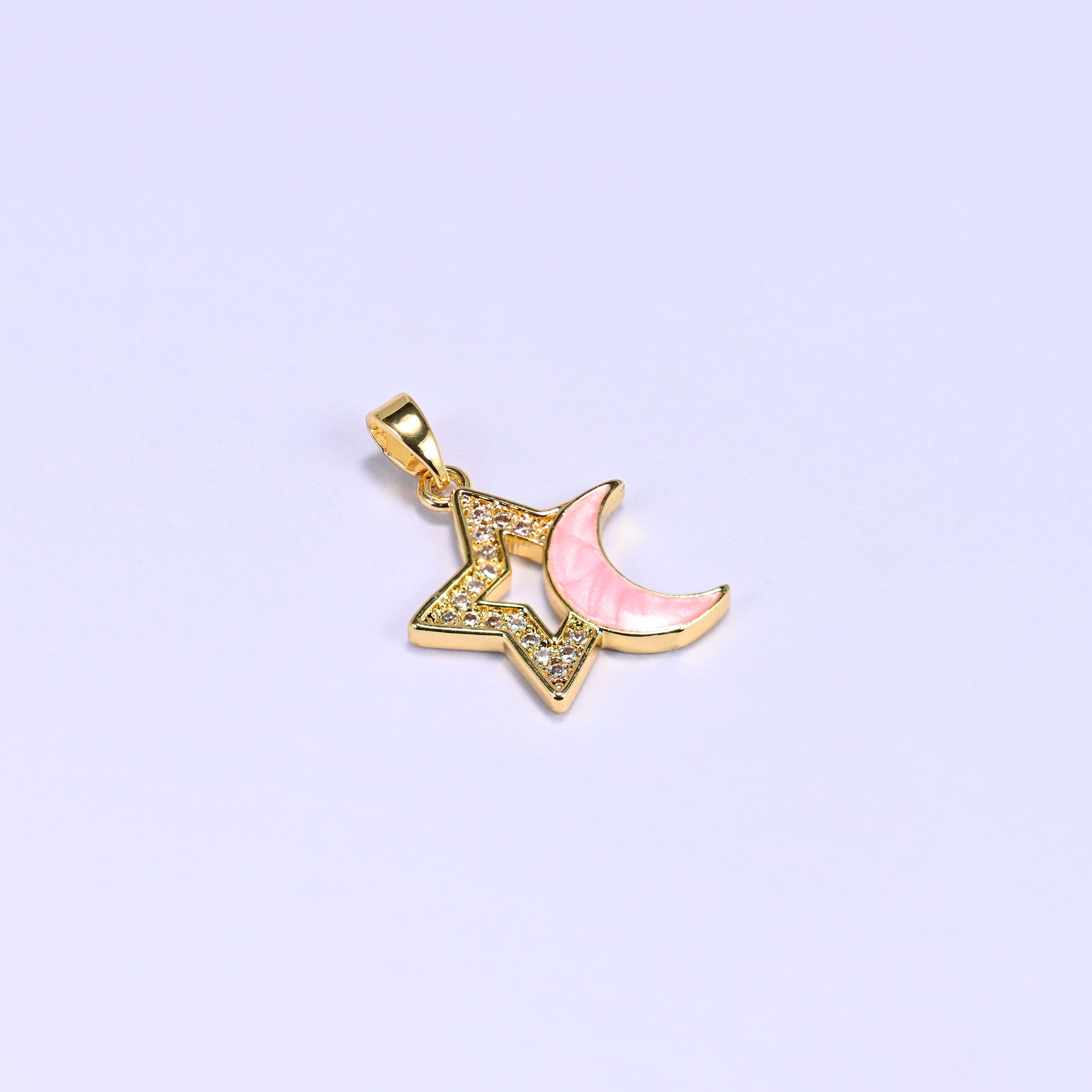 Star Shell Moon Zircon Charms, bail approx 5.95mm x 2.80mm