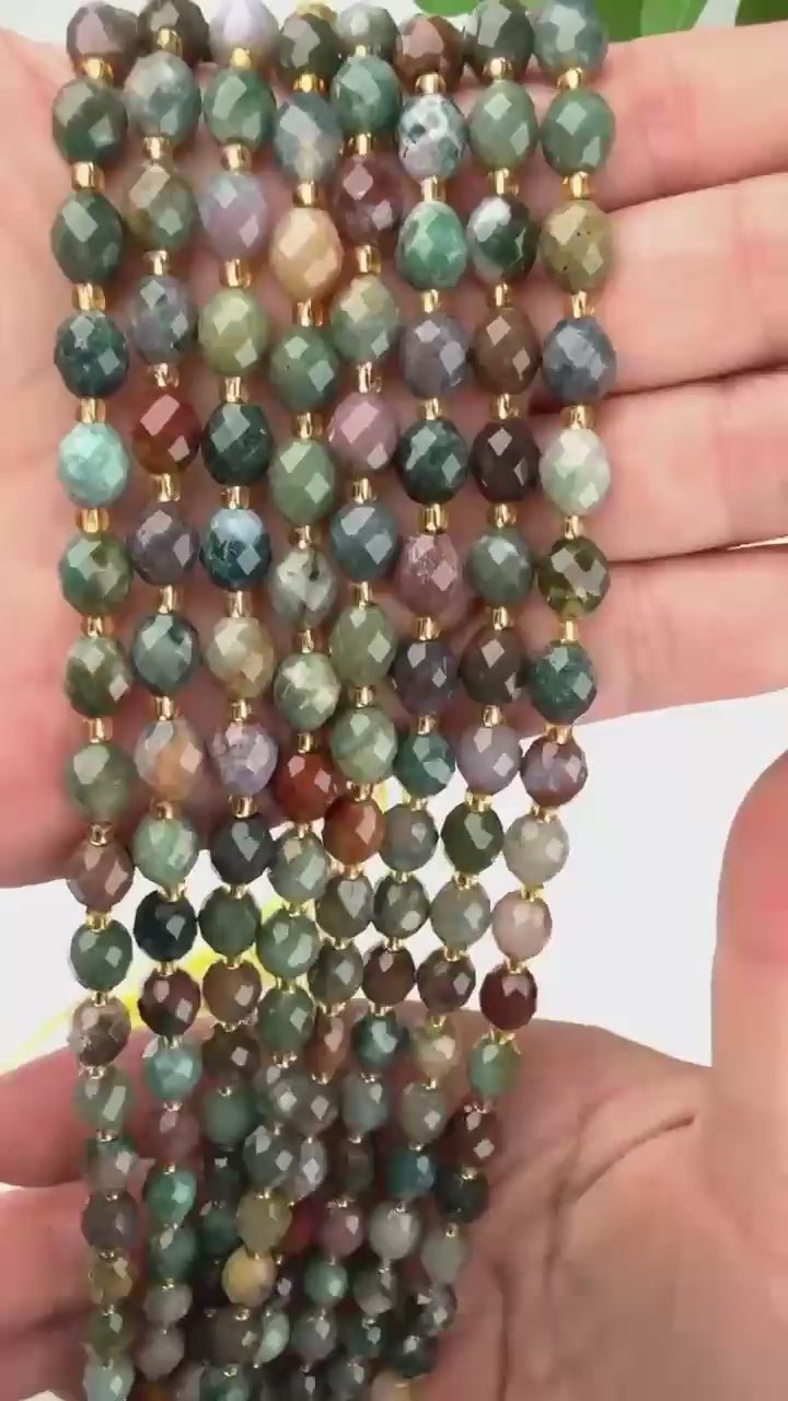 Indian Agate Faceted Rice Barrel Beads, approximately 39 beads per strand