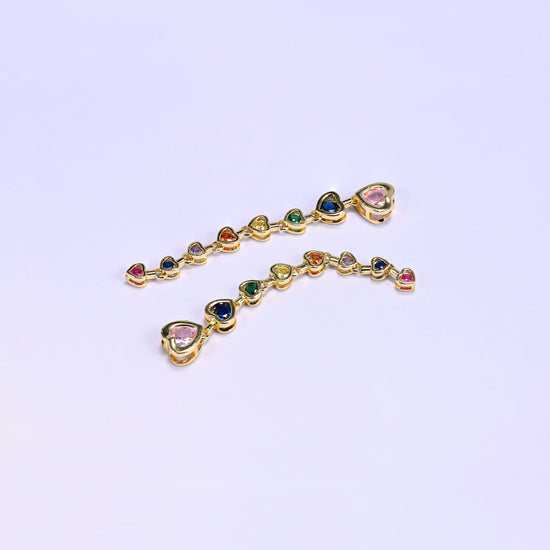 18K Gold Plated Brass Heart Bezel Chain featuring a graduated row of bezel-set heart-shaped zircon stones in a vibrant multicolor mix