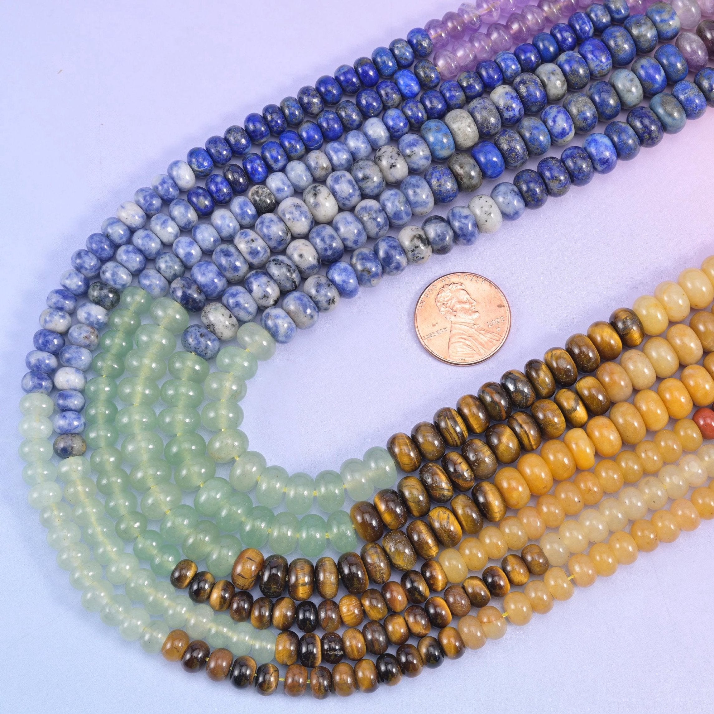 Chakra Smooth Rondelle Beads 4x6mm 5x8mm in red, golden brown, green, blue, deep blue, yellow and purple