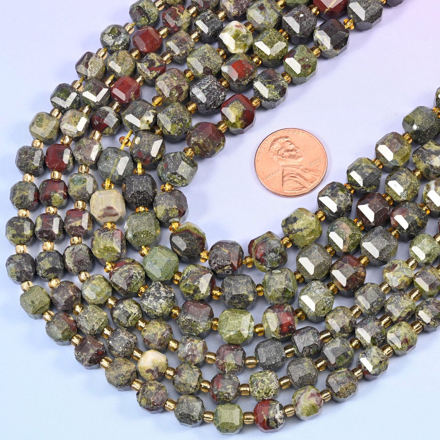 Faceted cube cut Dragon Bloodstone beads