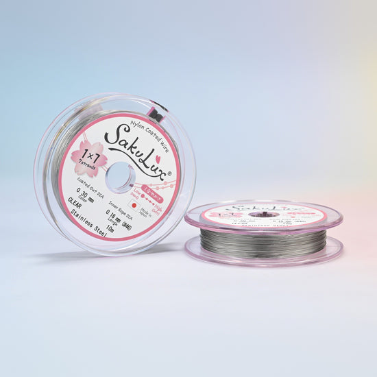 Two rolls of steel gray 0.3mm nylon coated stainless steel beading wire, 7 strand with 0.18mm inner wire, 10 meter roll