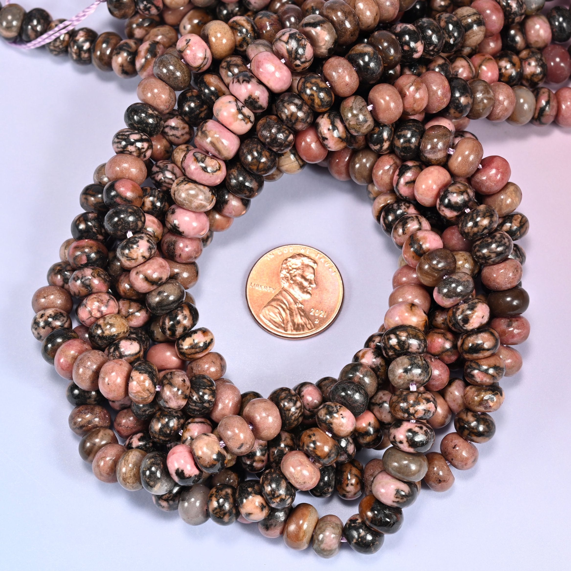 Rhodonite Rondelle Beads: 2.5mm Hole Size, Full Strand, Jewelry Making