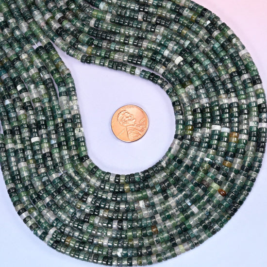 Moss Agate Smooth Heishi Disc Beads: Jewelry Making Supply, 15.5 Inch Strand