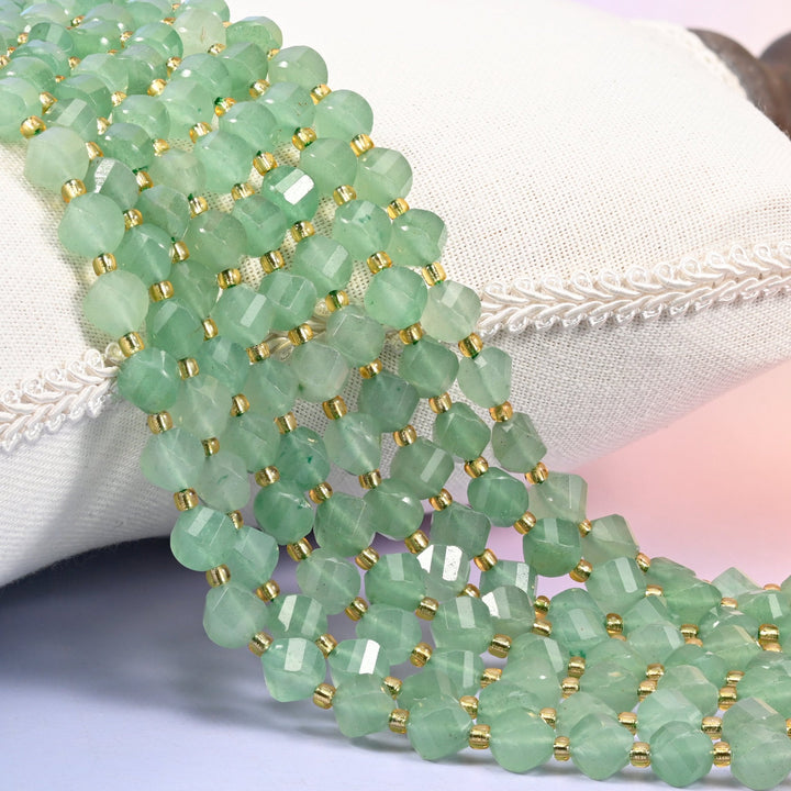 Green Aventurine Faceted Spiral Twist Beads